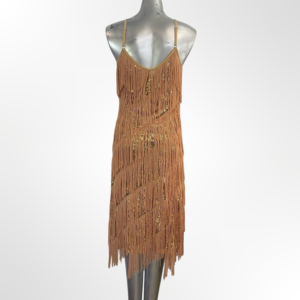 Anna Kaci Elegant Gold Fringe Dress size L - Picture 4 of 6